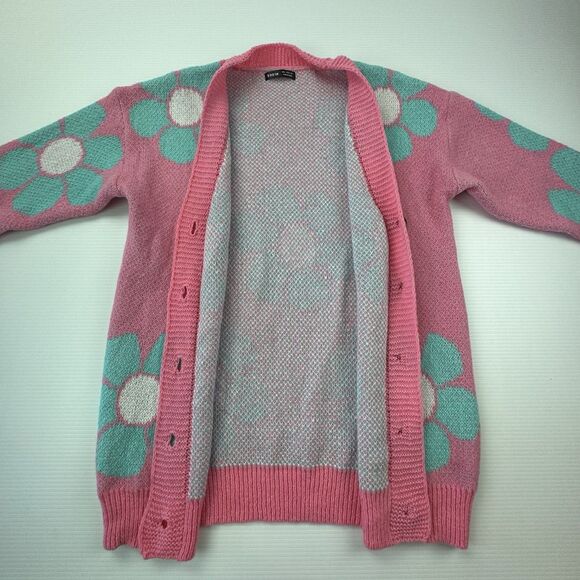 Pink Daisy Flower Cardigan Sweater Women’s S Oversized Y2K Retro Indie Boho - Picture 3 of 10